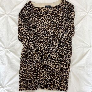 Jcrew leopard print crew neck wool sweater 3/4 sleeve length womens small